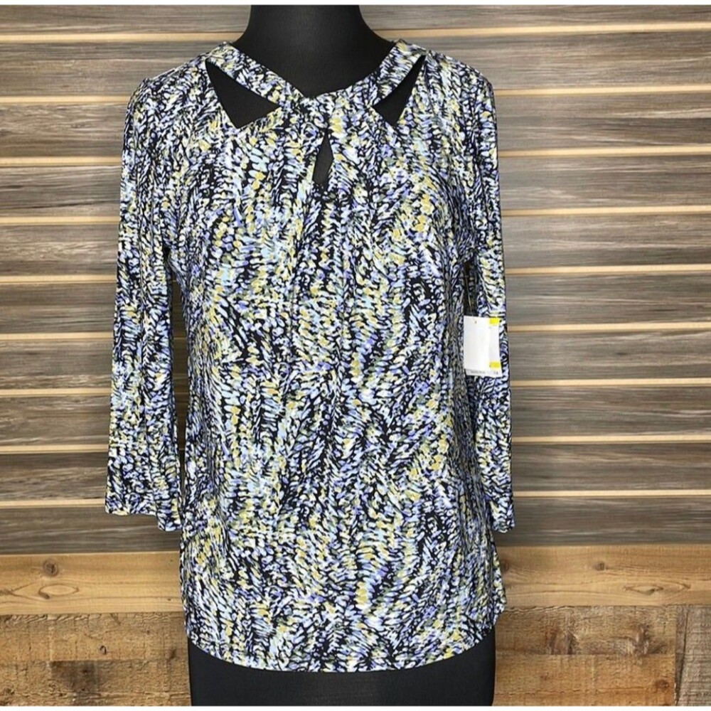 NWT Kasper Printed Twist-Neck Top M